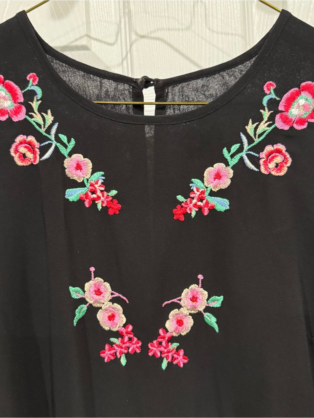 Floral Embroidered Black Tiered Dress - Picture 3 of 7